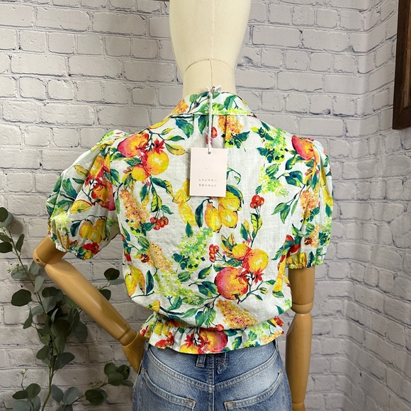 LC Lauren Conrad Tropical Fruit Button-Front Puff-Sleeve blouse - Picture 4 of 6